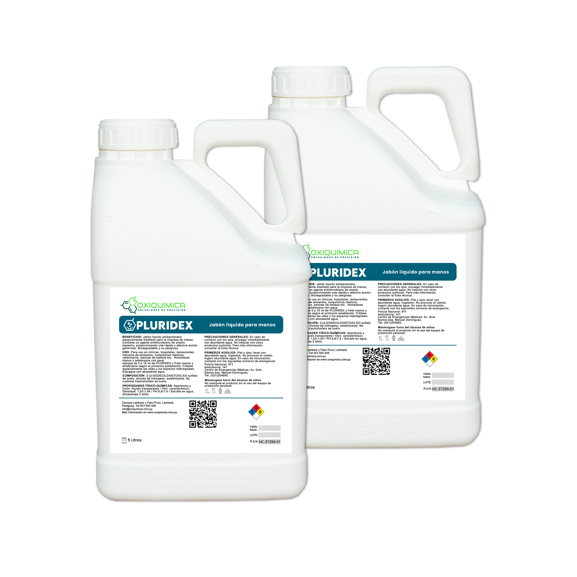 "PLURIDEX, jabón líquido antibacteriano biodegradable para limpieza de manos con acción germicida rápida"